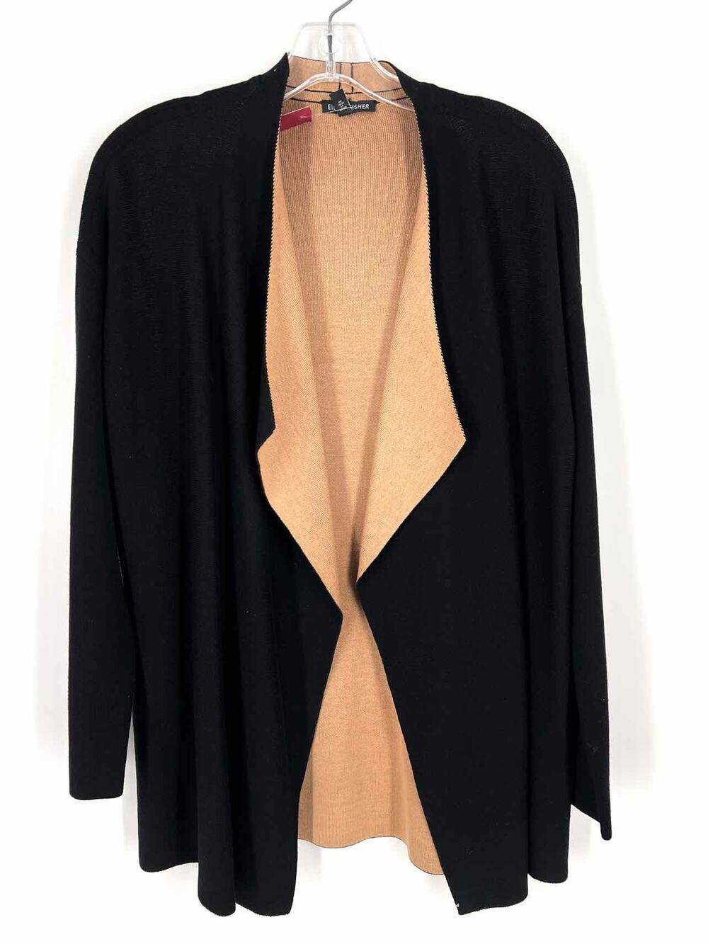Eileen Fisher Size S Black Knit Silk Blend Designer Cardigan